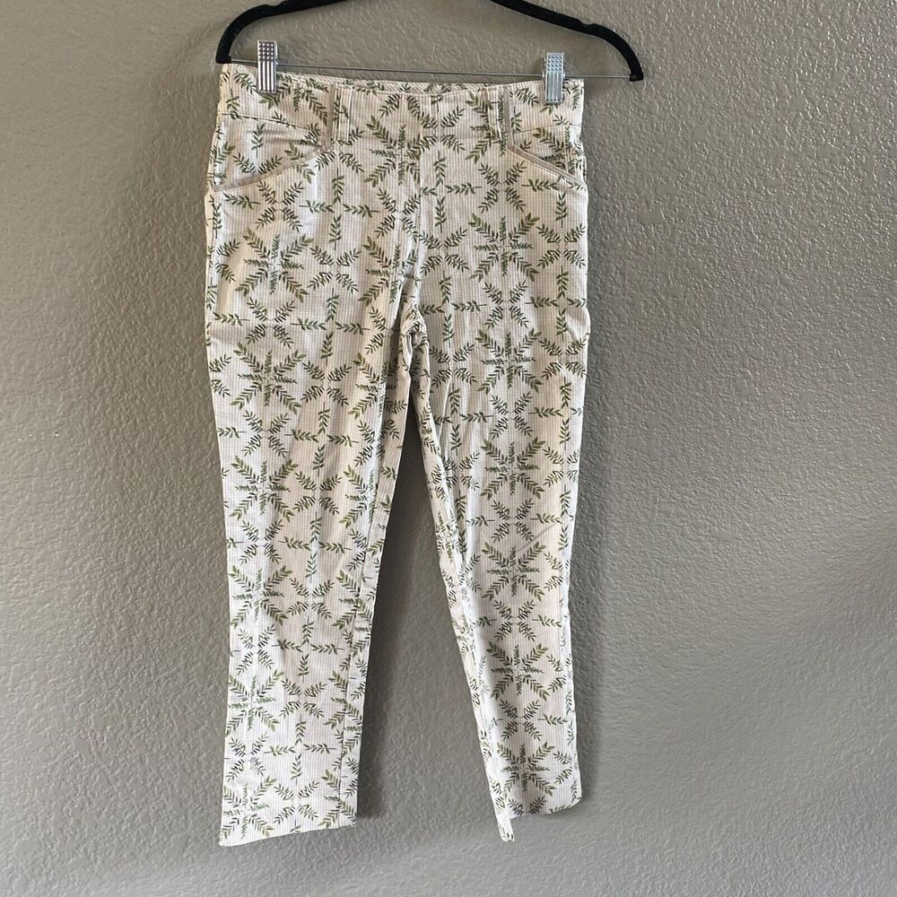 Cartonnier Anthropologie Womens 4 Beige Green Leaf Charlie Trouser Medallion - Picture 3 of 13